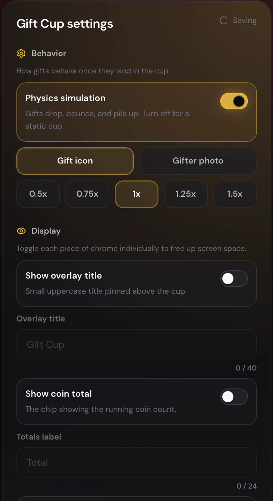 Tetapkan overlay Gift Cup dalam TTLiveConnect