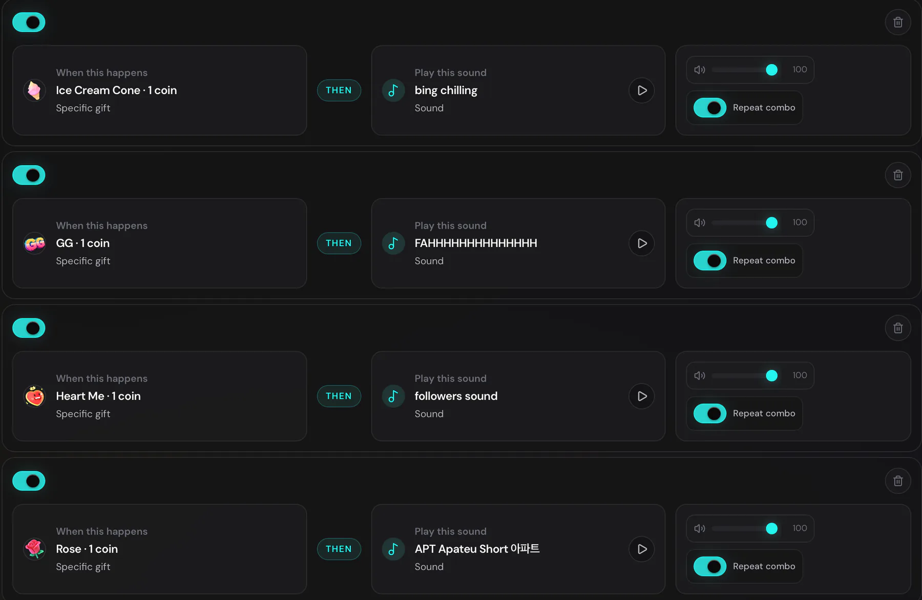 Peraturan amaran bunyi IF/THEN yang ditetapkan dalam TTLiveConnect